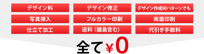 ロゴトレース、デザイン作成・修正、全国送料、代引き手数料、周囲加工、ハトメ加工などすべて0円